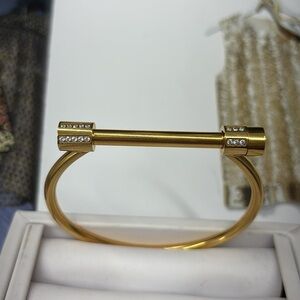 Neli Gold-Plated Stainless Steel Cuff Bracelet with Crystal Accents